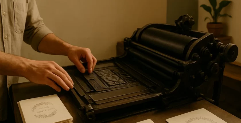 Artistic letterpress print showcasing intricate designs and textures, highlighting its unique niche in the printing industry.