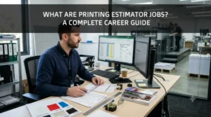 printing-estimator-jobs-career-guide Printing estimator reviewing print job costs and production specifications