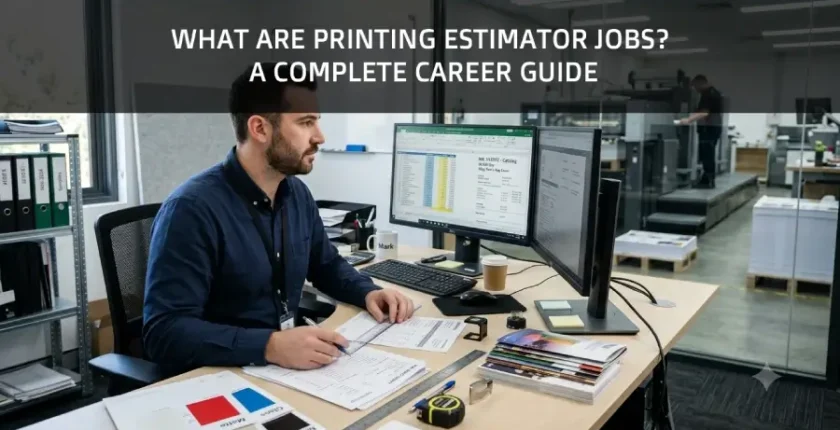 Printing estimator reviewing print job costs and production specifications