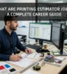 Printing estimator reviewing print job costs and production specifications